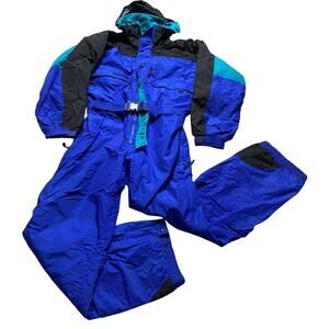 Vintage Columbia Ski Suit Mens Small Blue One Piece Snowsuit Snow Bib Snowboard